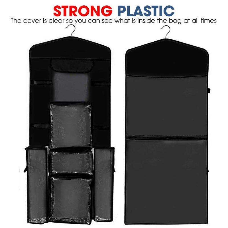 ProPik Hanging Double Sided Wrapping Paper Storage Organizer With Multiple Pockets Organize Your Gift Wrap, Gift Bags Bows Ribbons 40"X17" Fits 40 Inch Rolls Clear PVC Bag (Black) - Image 2
